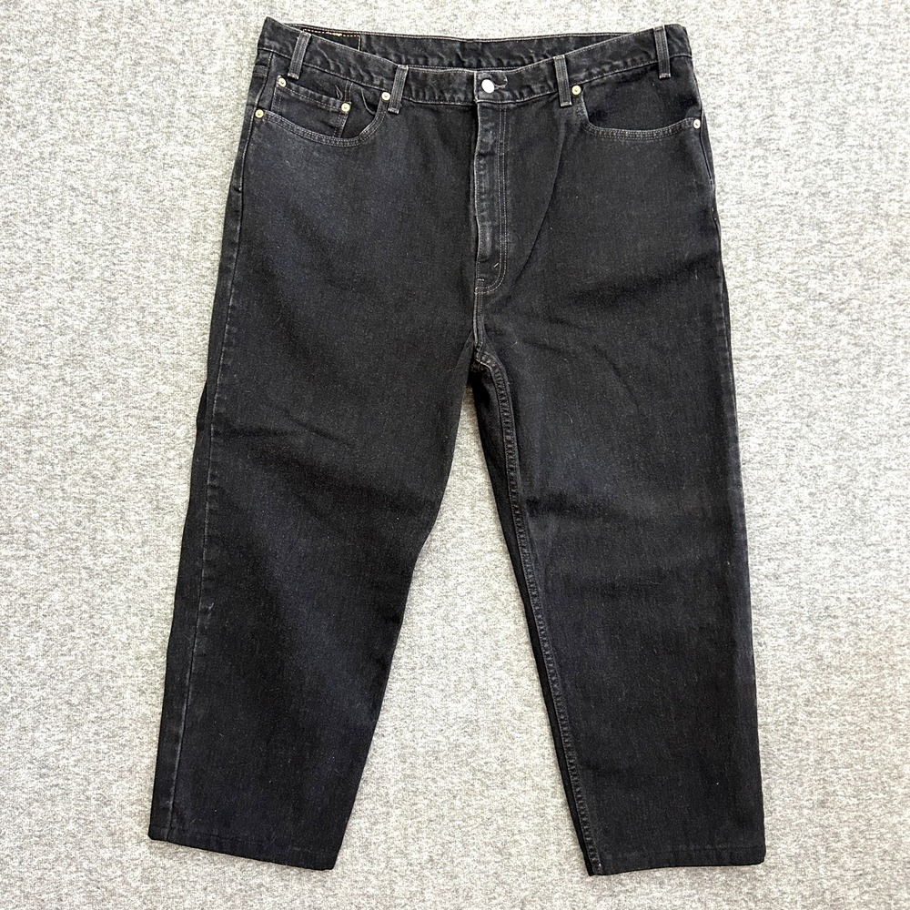 VTG Y2K Levis 550 Jeans 40x26 Black Fade Marble Red Tab Relaxed Fit Cropped